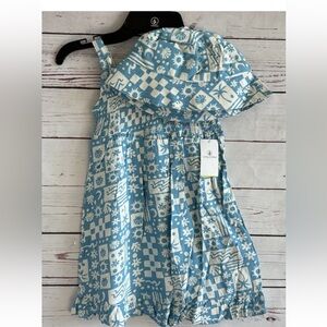 Volcom Girls Smocked Dress Size 5  Ice Blue Matching Hat Beachy NWT Retails $44